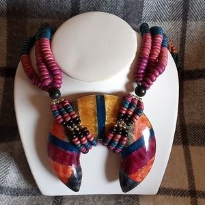 EUC Large Inlaid Wooden Necklace